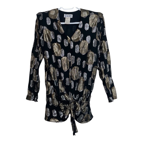 Nu Mode Tops - Nu Mode Sz 9 Vintage Y2K Metallic Top Padded Shoulders Tie Elastic Waist Retro